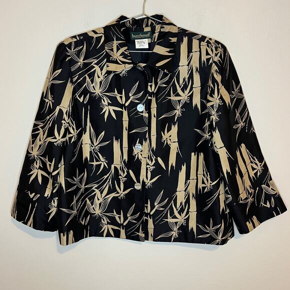 Harvé Benard by Bernard Holtzman 100% Silk Bamboo Jacket 3/4 Sleeve Size 12 - Picture 1 of 4